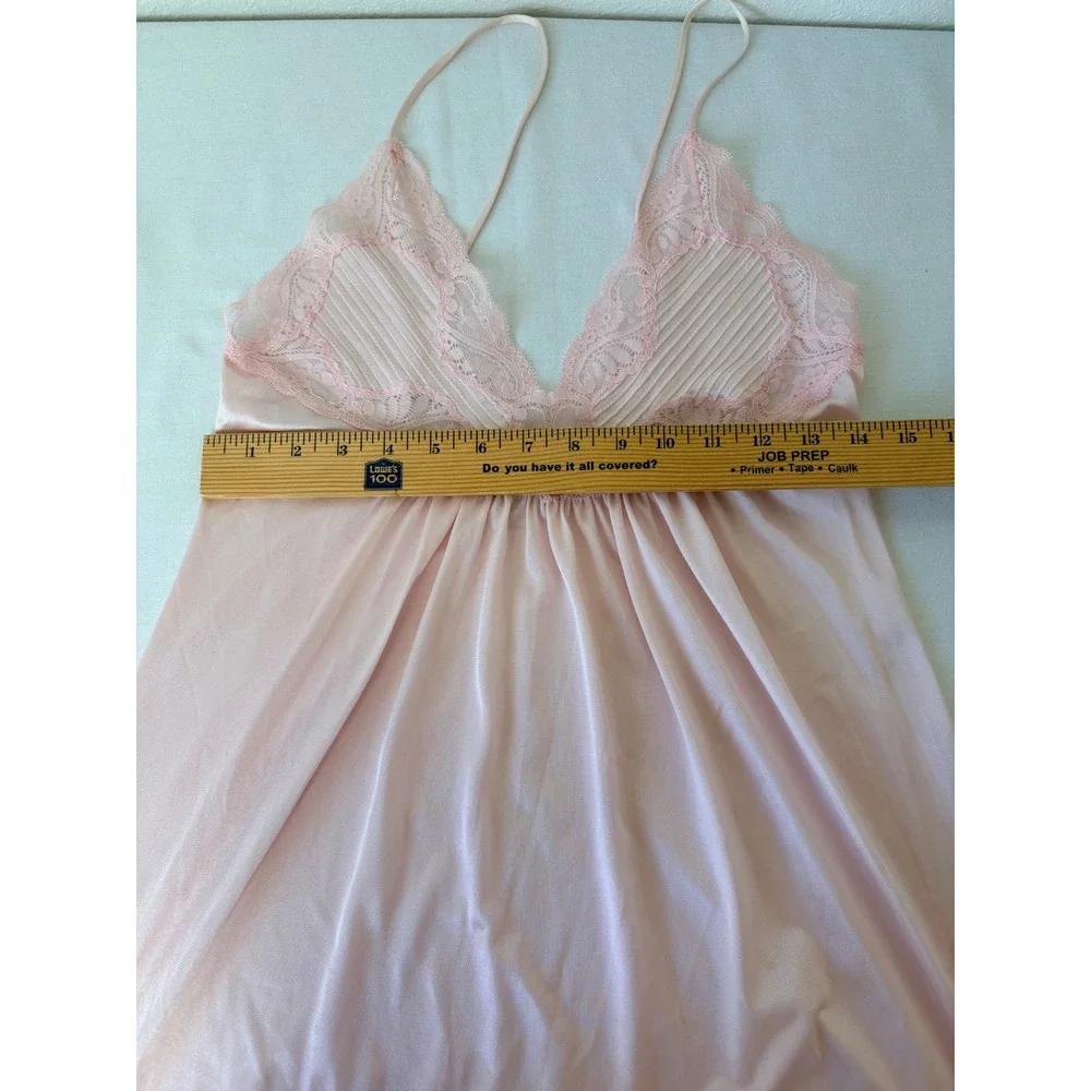 Vintage Pink kayser satin Lace Maxi Nightgown Spaghetti Strap Bow slip Sleepwear